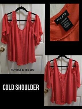torrid Coral Cold-Shoulder Ruffle Sleeve Blouse